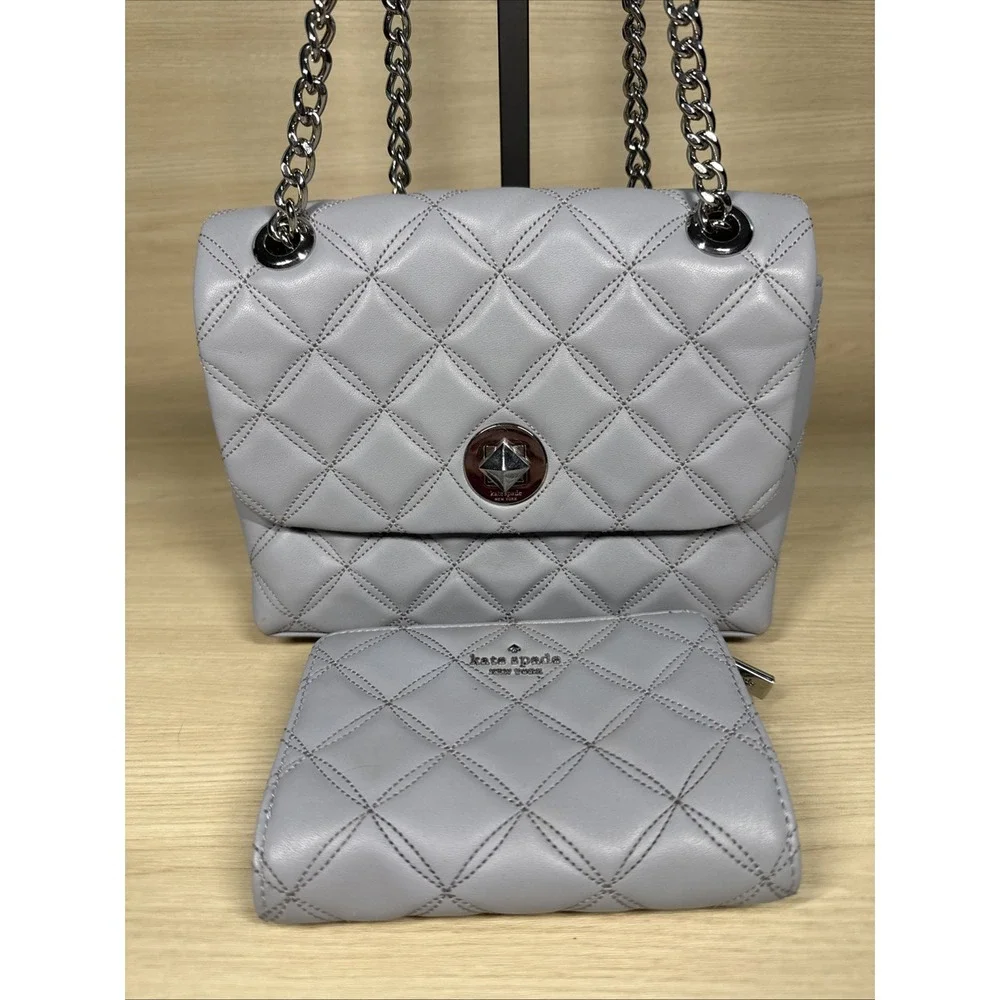 kate Spade Natalia Quilted Medium Chain Leather Shoulder Bag‎ And Wallet Brushed